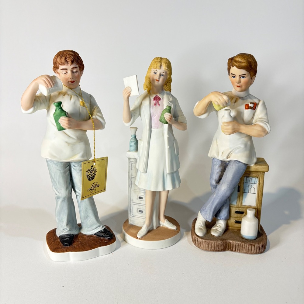 Vintage Lefton Porcelain Medical Figurines Set Pharmacist Nurse Doctor 8 Inch
